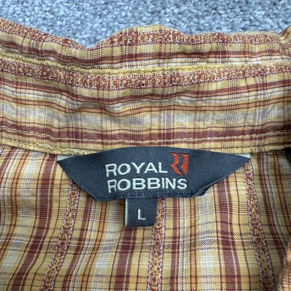 Royal Robbins Seersucker Organic Cotton Button Down Shirt Men Large Yellow Plaid - Picture 6 of 14